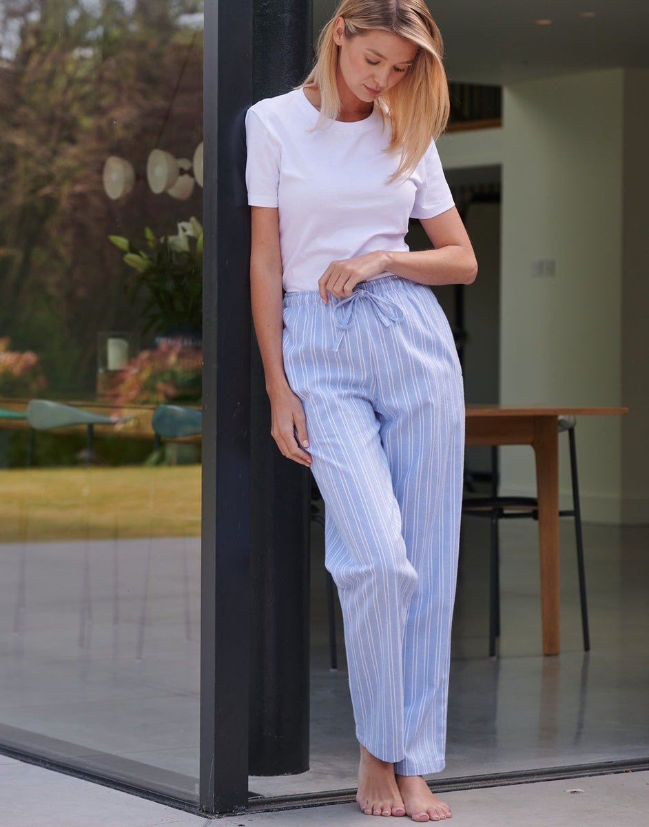 Blue Women's Striped Pajama Pants Women's Brushed Cotton