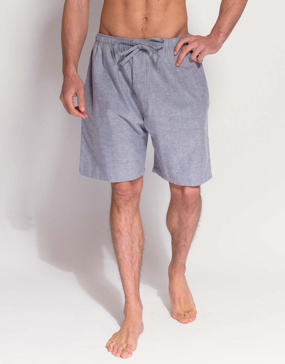 Men's Brushed Cotton Sleep Shorts – Ash Grey Herringbone – British