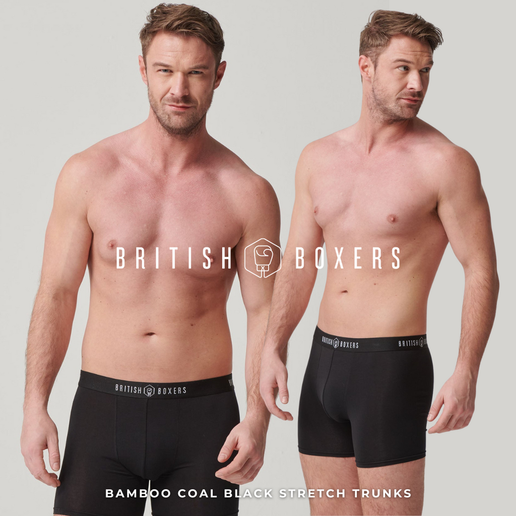 British Boxers' Multipack! 4 Pairs of Men's Bamboo Coal Black Stretch Trunks