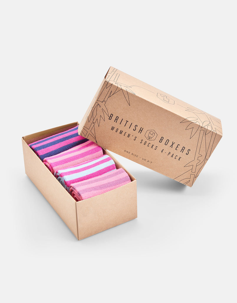 Women's Bamboo Four-Pair Sock Gift Box – Pinky - British Boxers