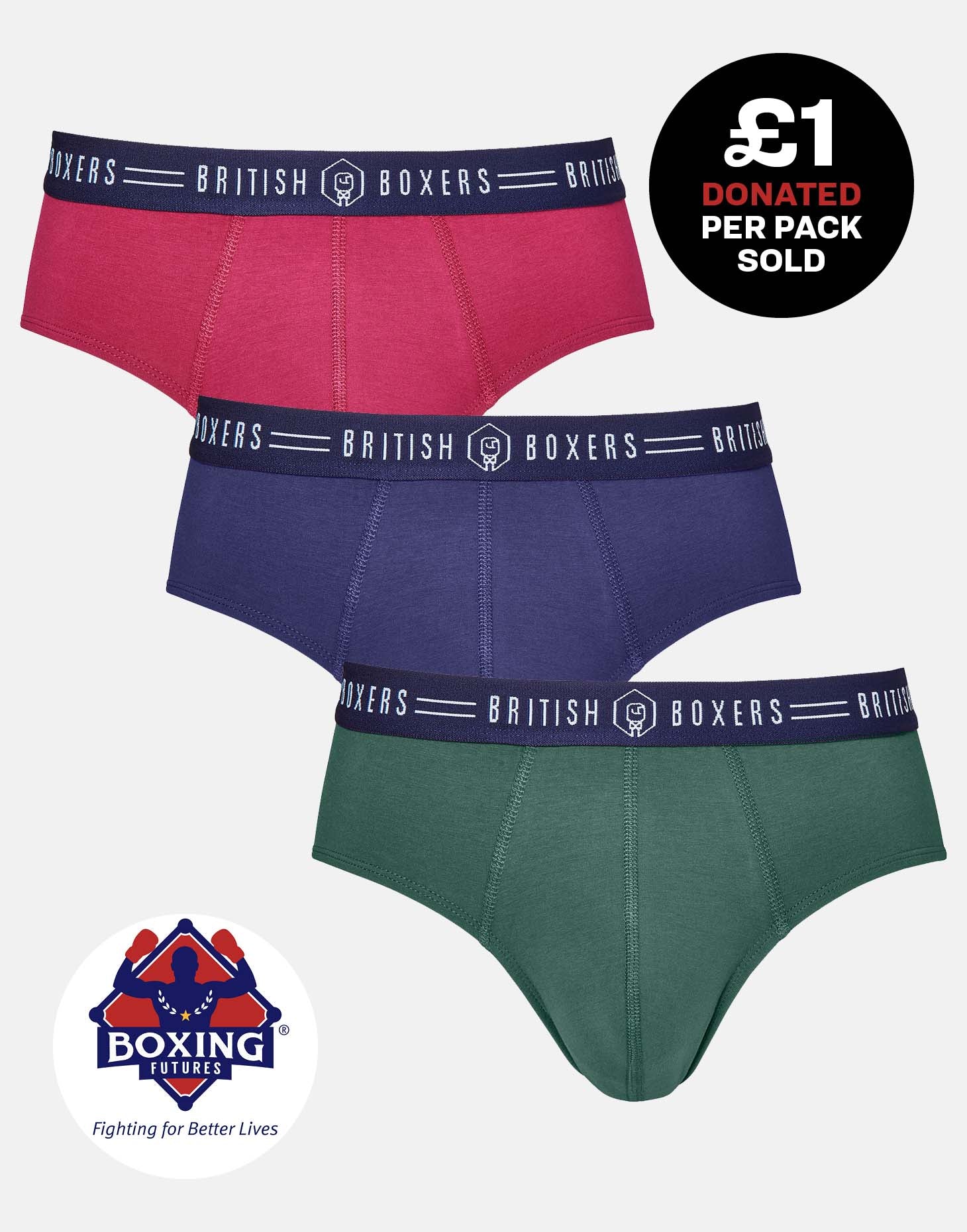 Three-pack British Boxers Men's Briefs – Heritage Colours