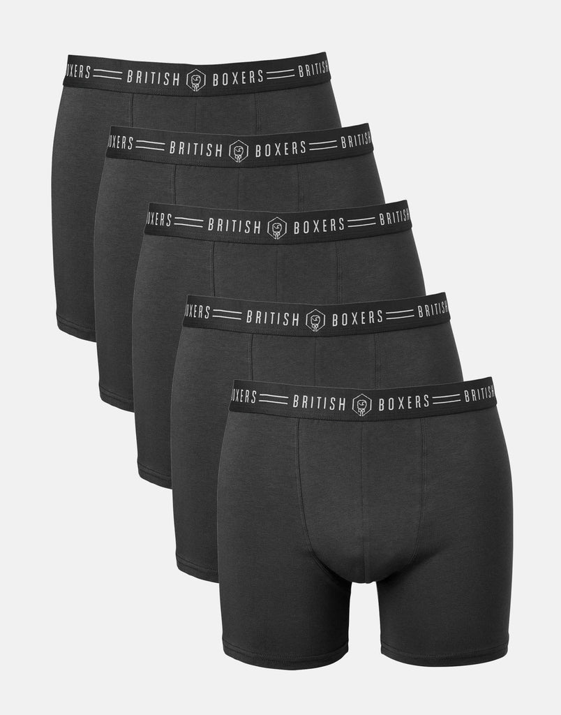 Five-pack British Boxers Men's Stretch Trunks – Coal Black - British Boxers