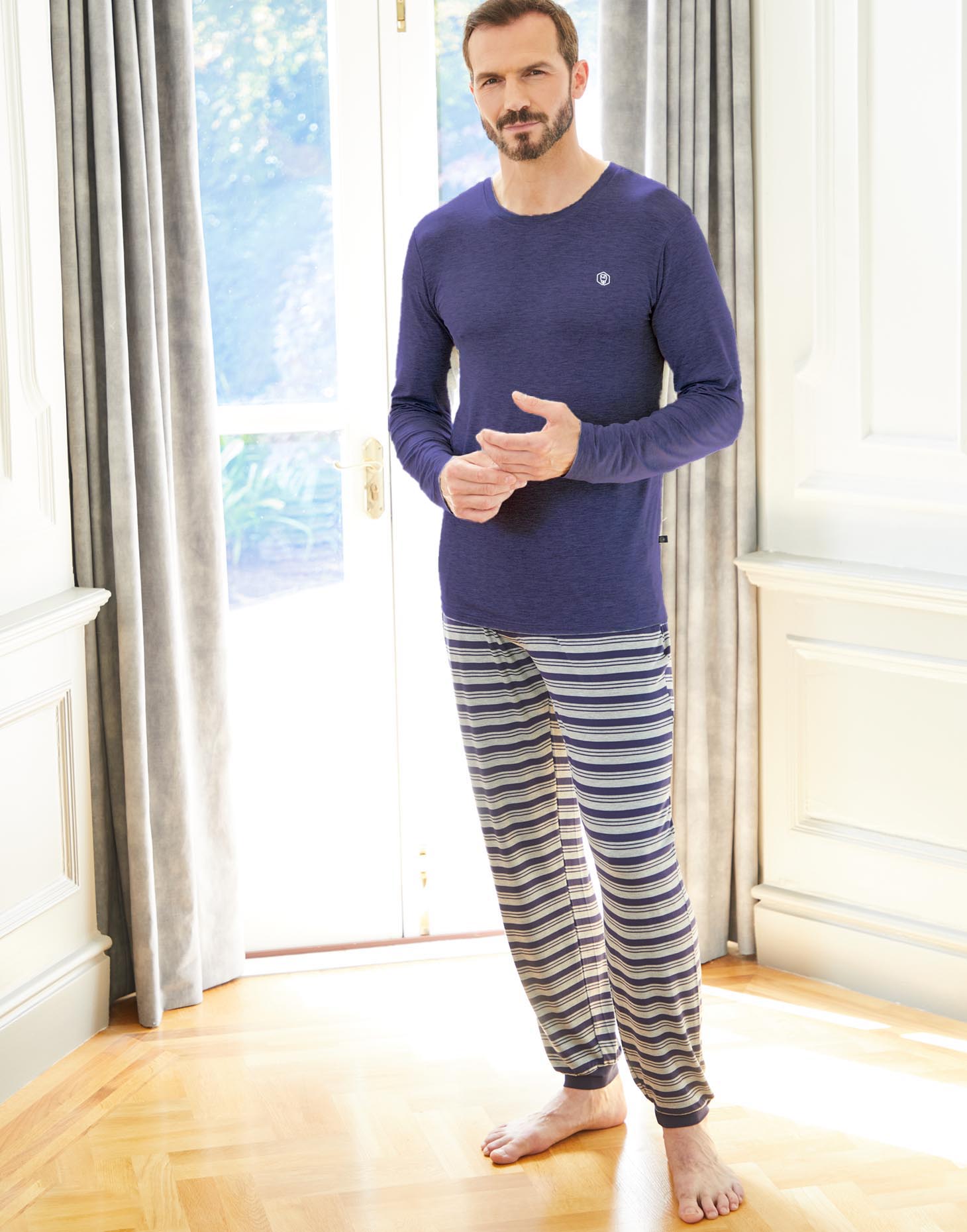 Men's Bamboo Pyjama Set - Navy Melange
