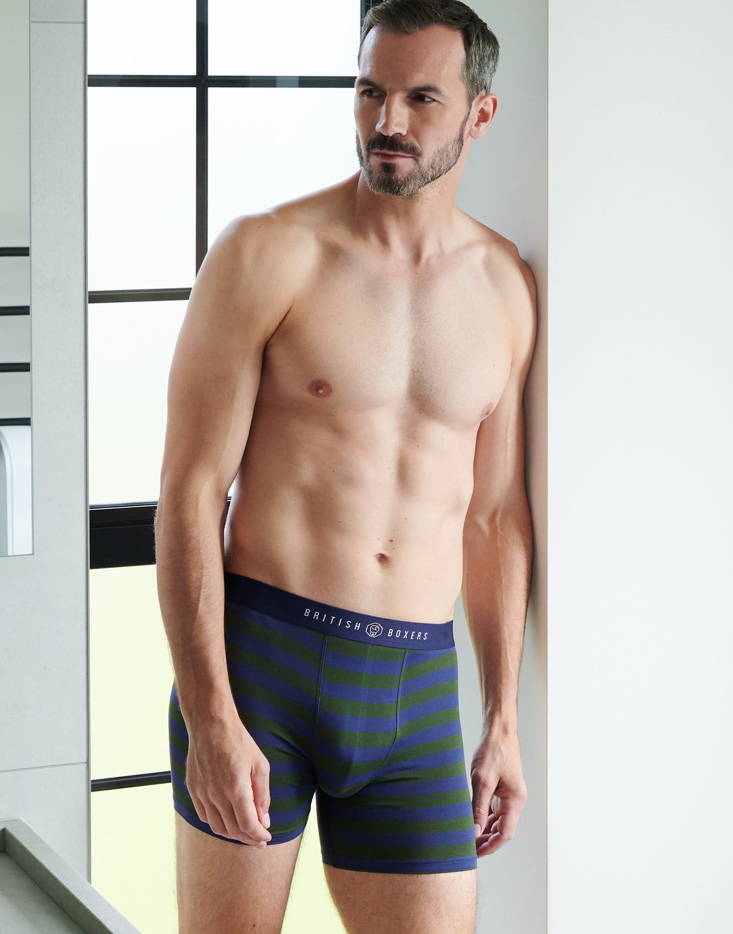 Men's Bamboo Stretch Trunks – Navy & Khaki Stripe