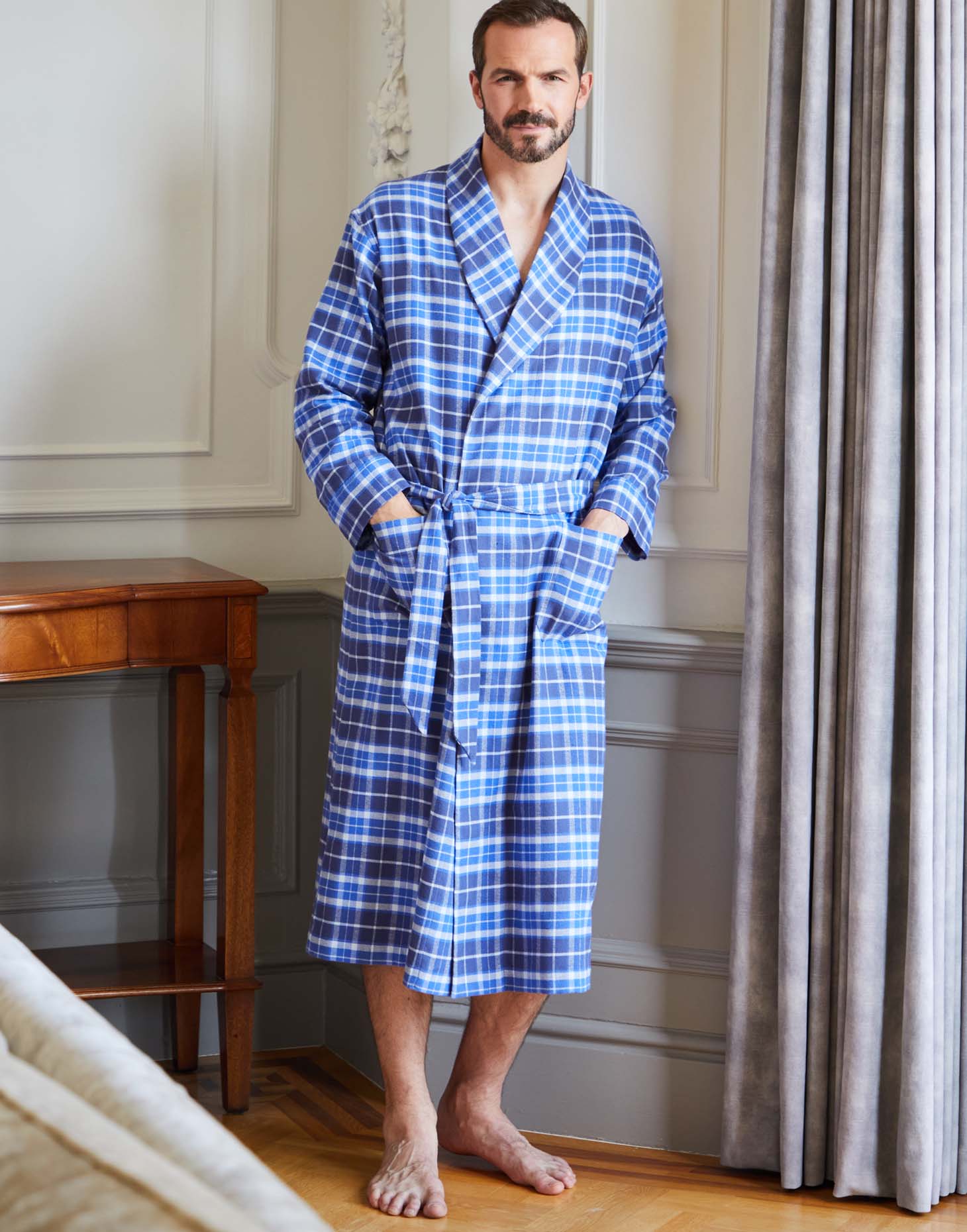 Brushed Cotton Dressing Tartan Dressing Gown Mens Lightweight Plaid Mens  Bathrobe Vintage Summer Dressing Gown