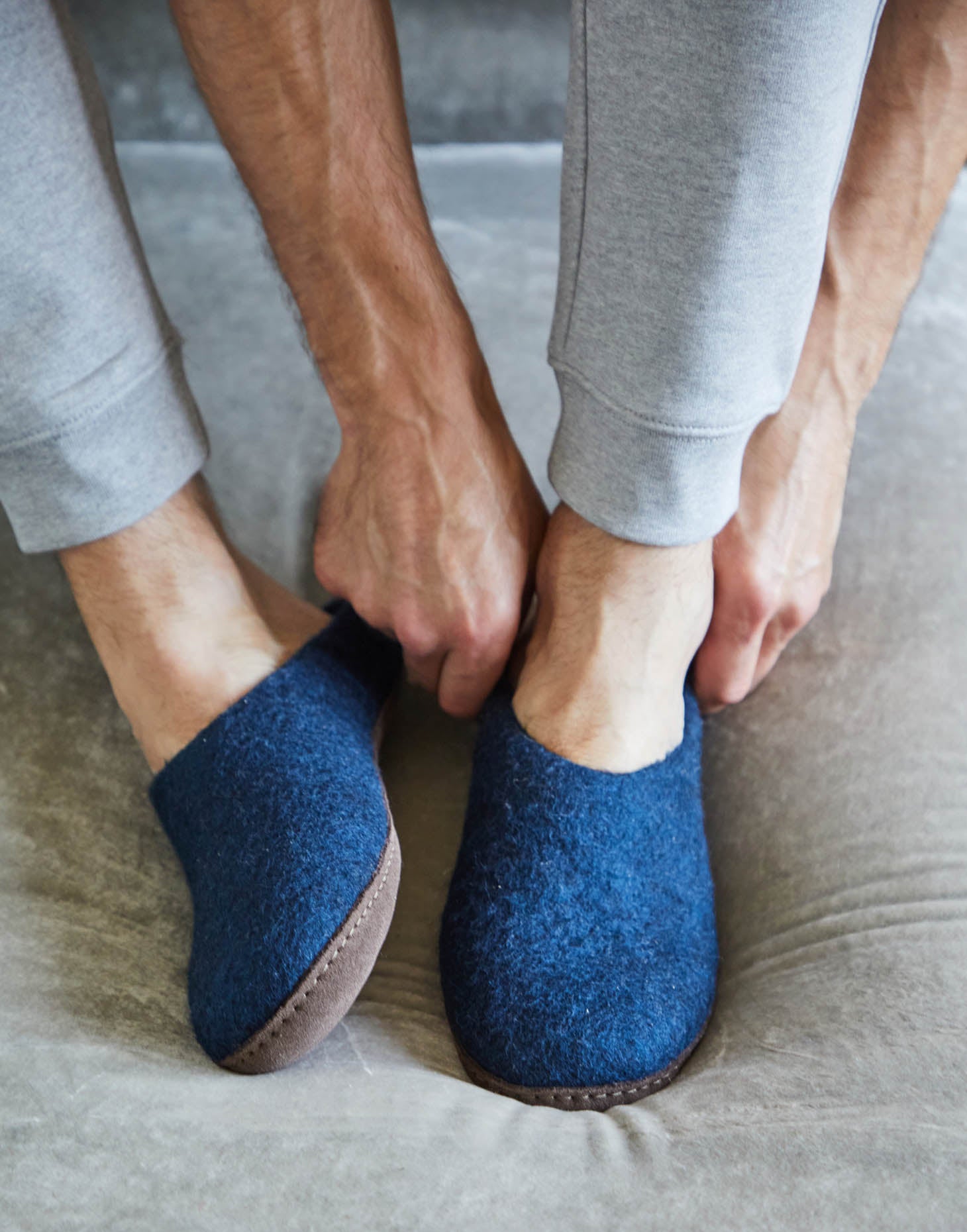 Men's Handmade Eco Felt Suede Sole Mule Slippers – Navy