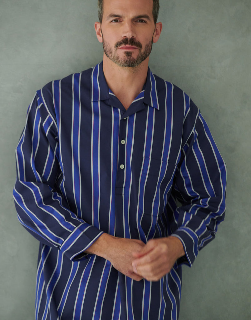 Men's Cotton Nightshirt – Royal Regimental Satin Stripe - British Boxers