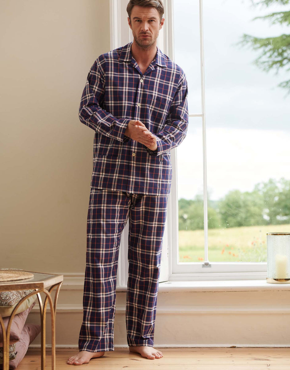 Men's Crisp Cotton Pyjama Set – Chester Red & Blue Check