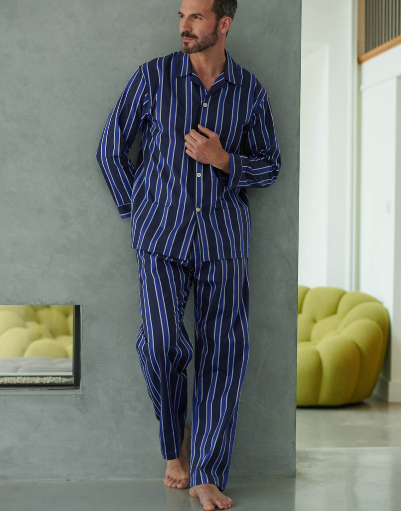 Men's Cotton Pyjama Set –  Royal Regimental Satin Stripe - British Boxers