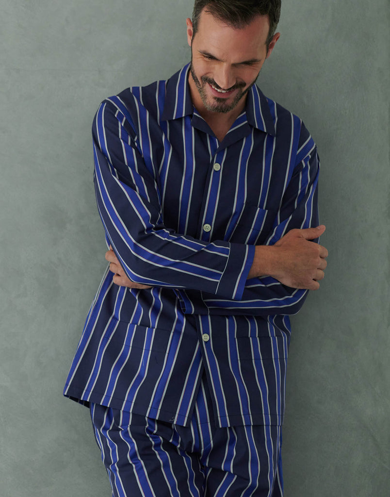 Men's Cotton Pyjama Set –  Royal Regimental Satin Stripe - British Boxers