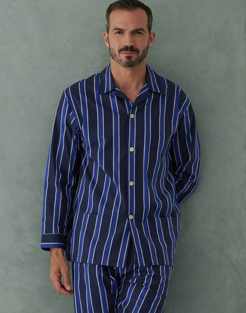 Men's Cotton Pyjama Set –  Royal Regimental Satin Stripe - British Boxers