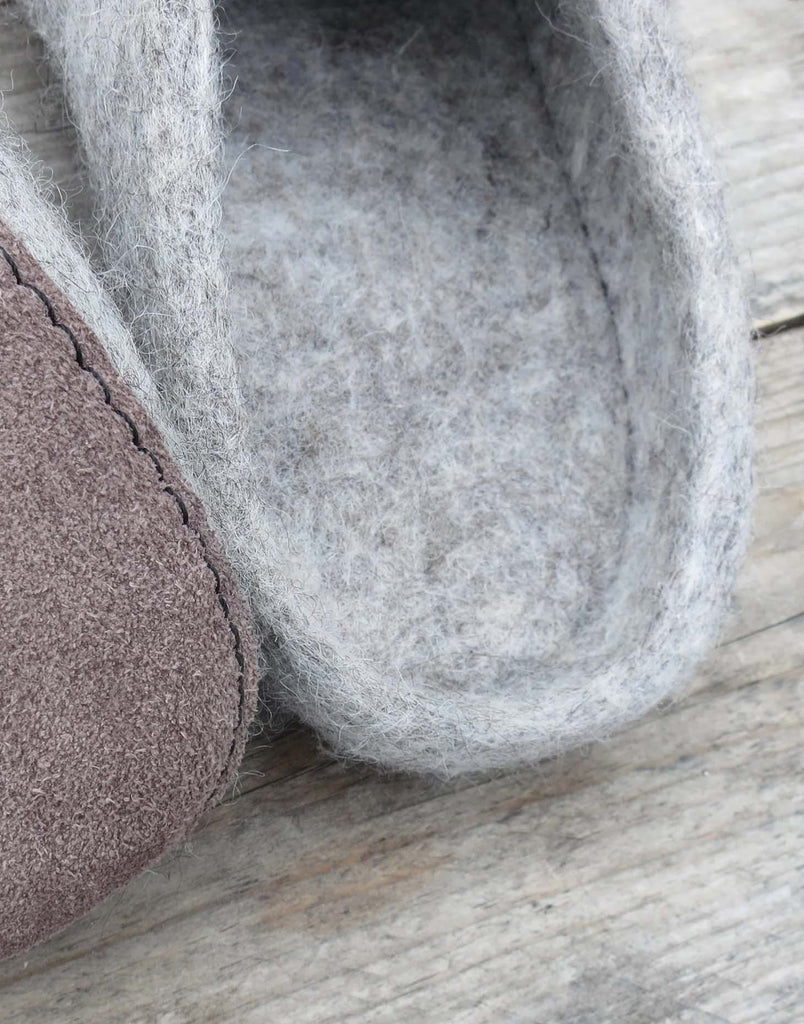 Men's Handmade Eco Felt Suede Sole Mule Slippers – Light Ash - British Boxers