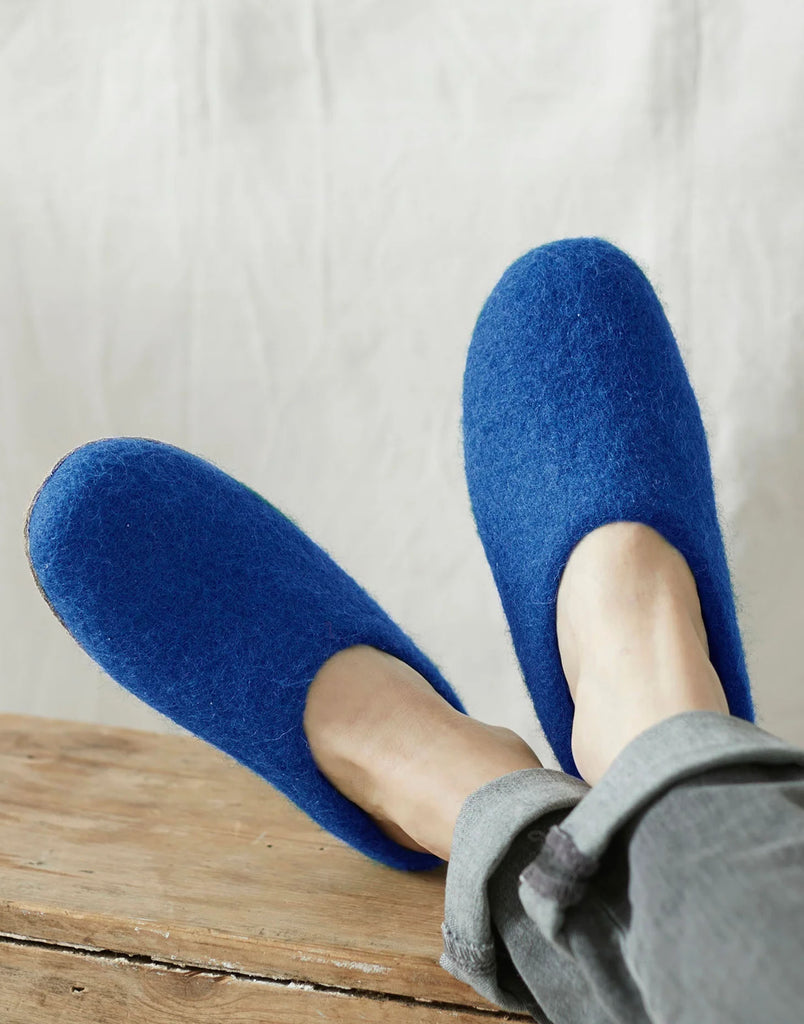 Men's Handmade Eco Felt Suede Sole Mule Slippers – Marrakesh Blue - British Boxers