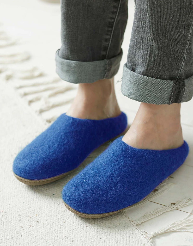 Men's Handmade Eco Felt Suede Sole Mule Slippers – Marrakesh Blue - British Boxers