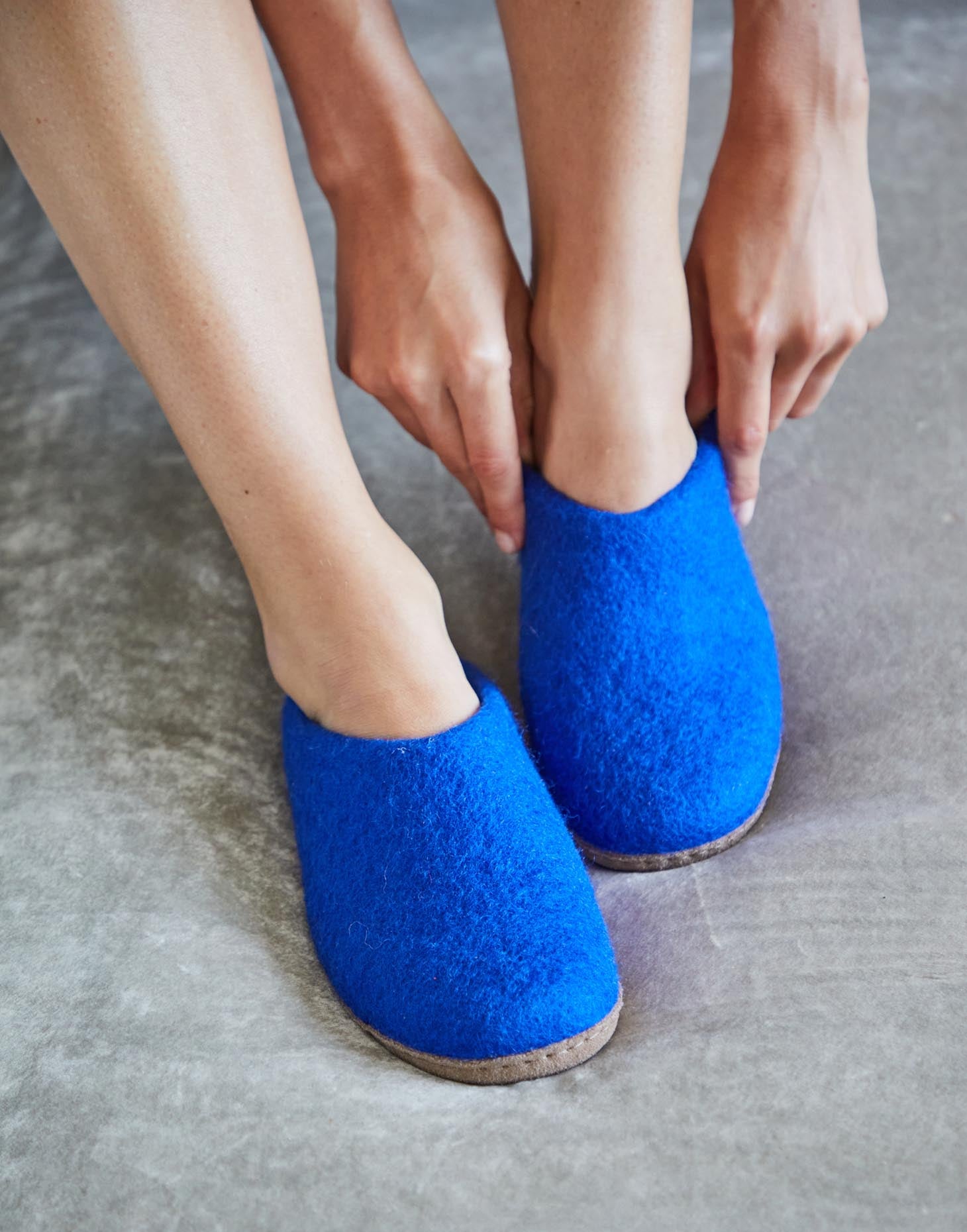 Women's Handmade Eco Felt Suede Sole Mule Slippers – Marrakesh Blue