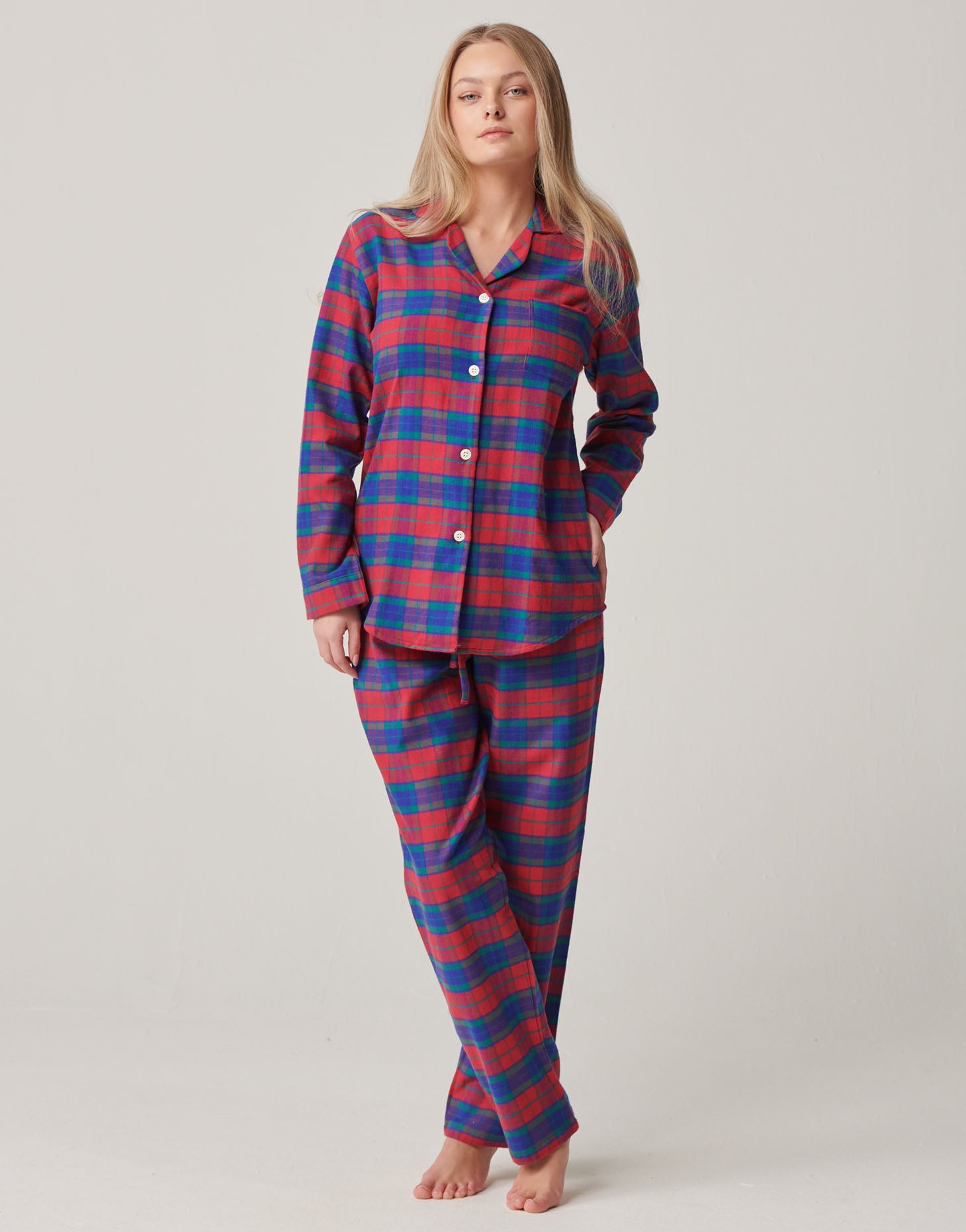 Women's Brushed Cotton Pyjama Set – Bordeaux Tartan