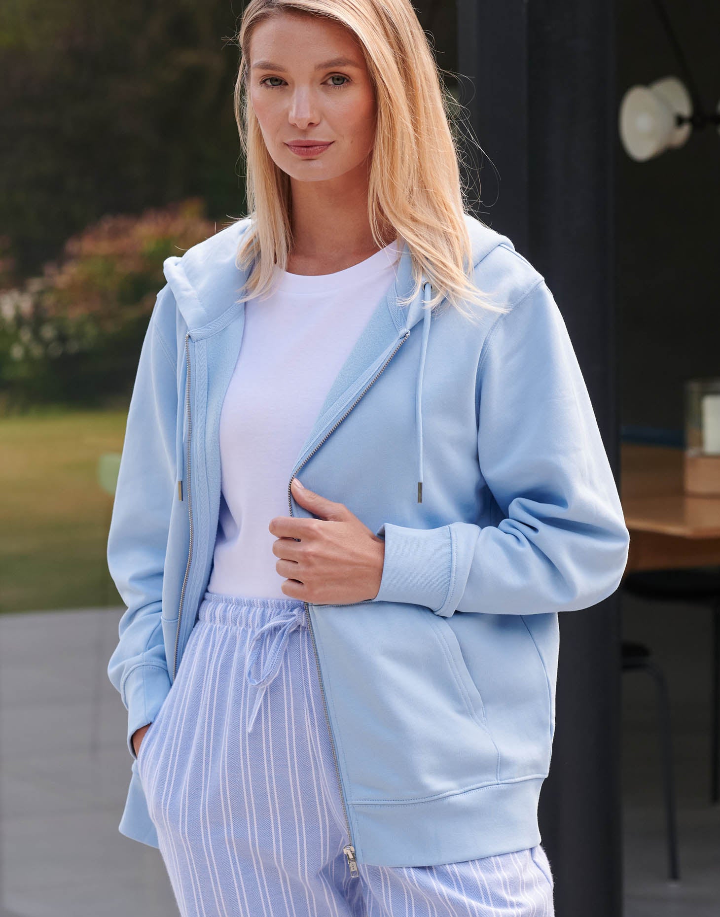 Women's Organic Cotton Zip-up Hoodie – Sky Blue