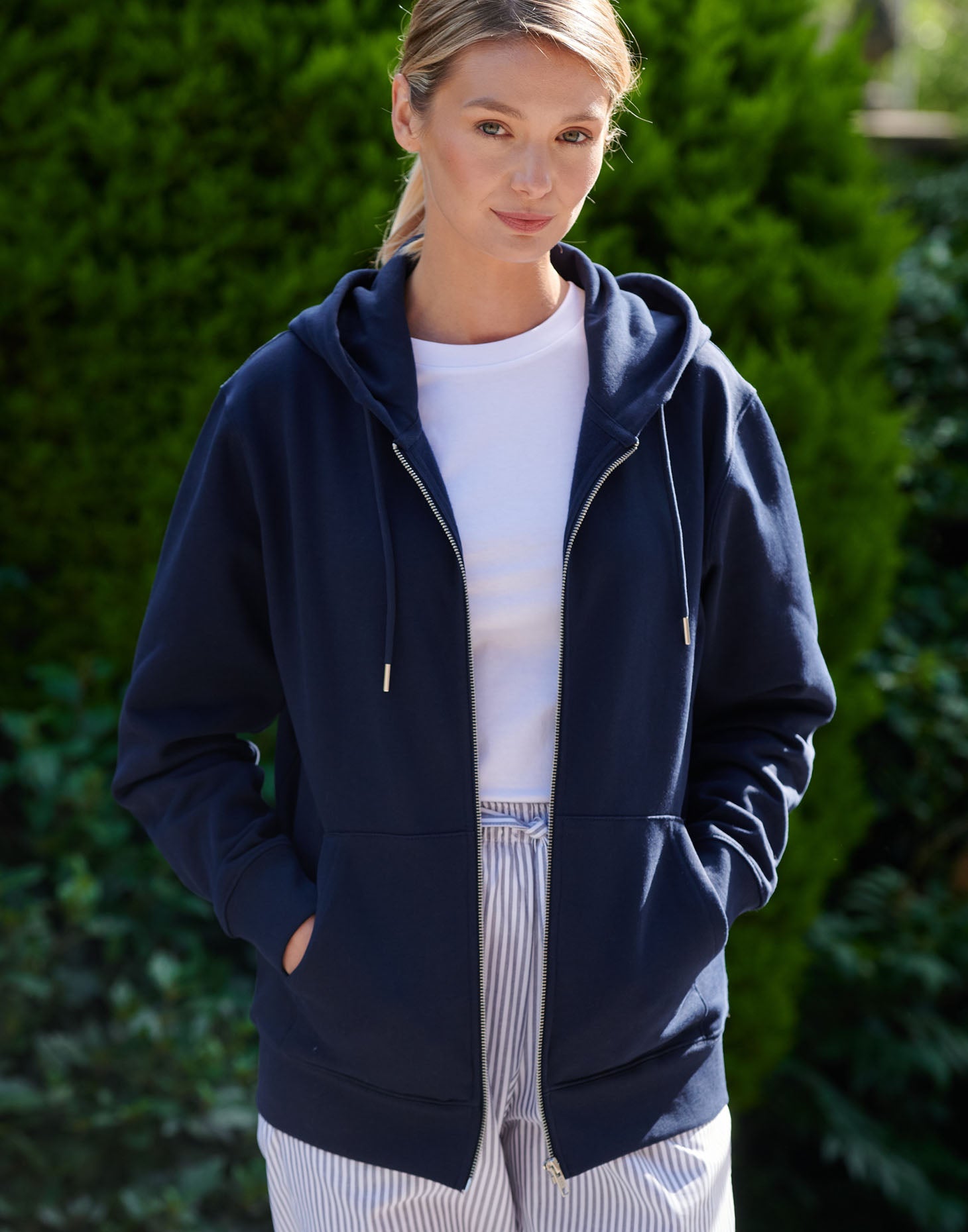 Navy Blue Zipped Hoodie Womens Women's Organic Cotton Zip-up