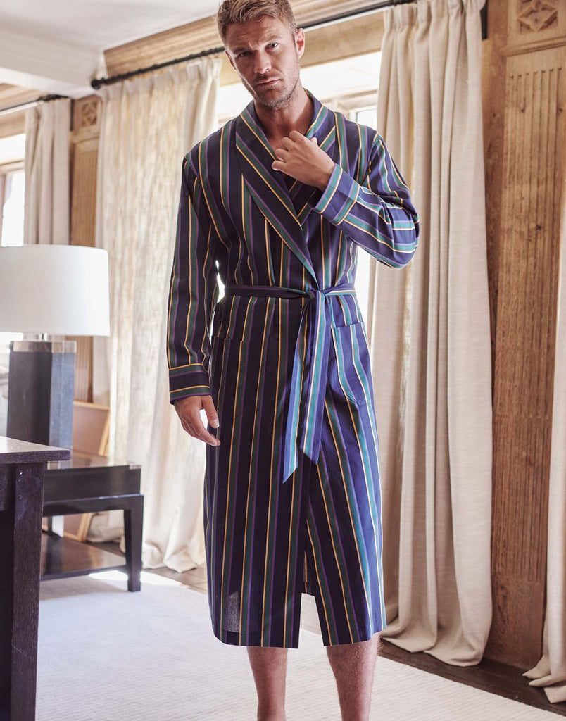 Men's Soft Dressing Gown in Navy Red Check | Savile Row Co