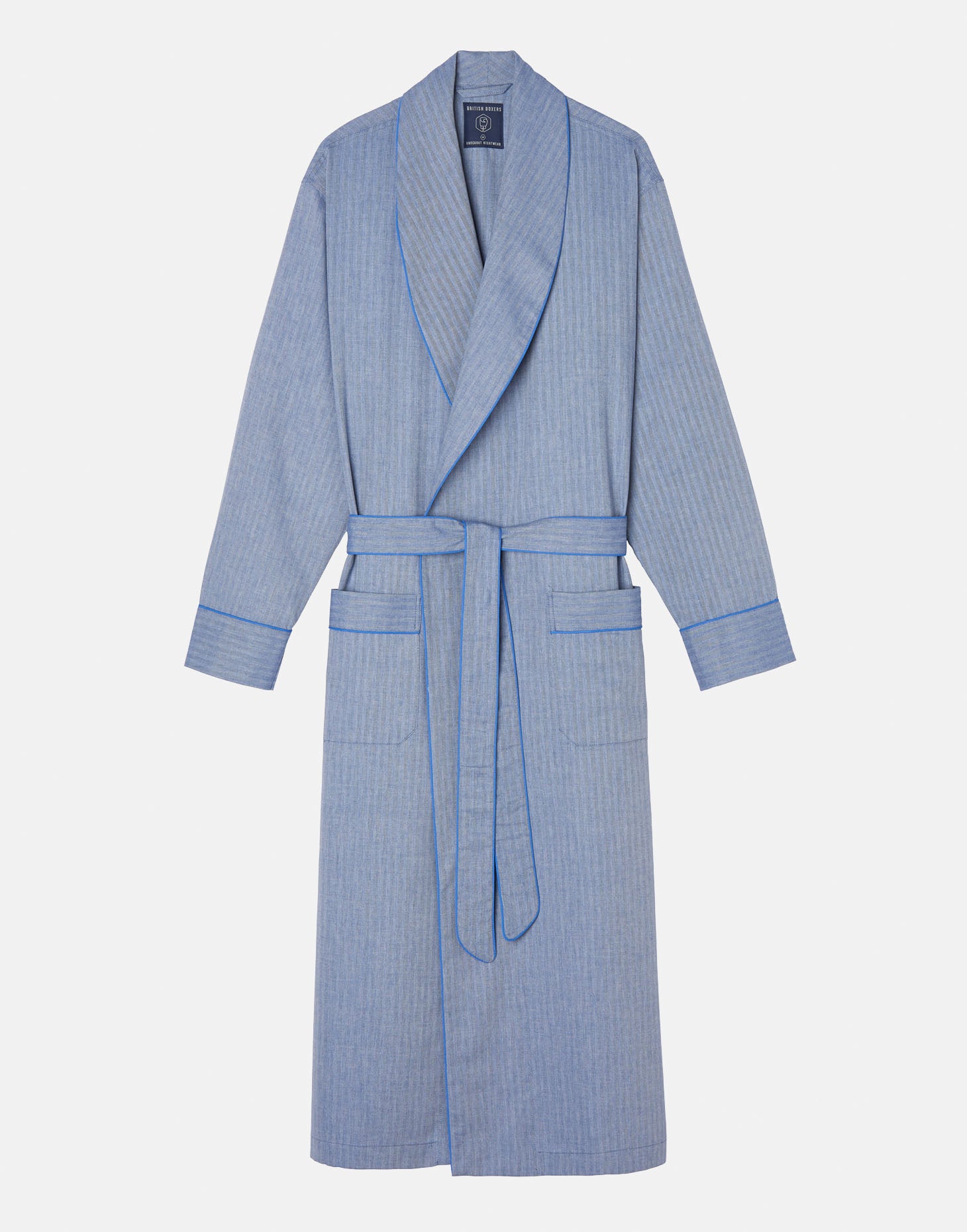 British Boxers 'Garrison' Herringbone Cotton Twill Dressing Gown - Blue - Size S British Boxers 'Garrison' Herringbone Cotton Twill Dressing Gown - Blue - Size S
