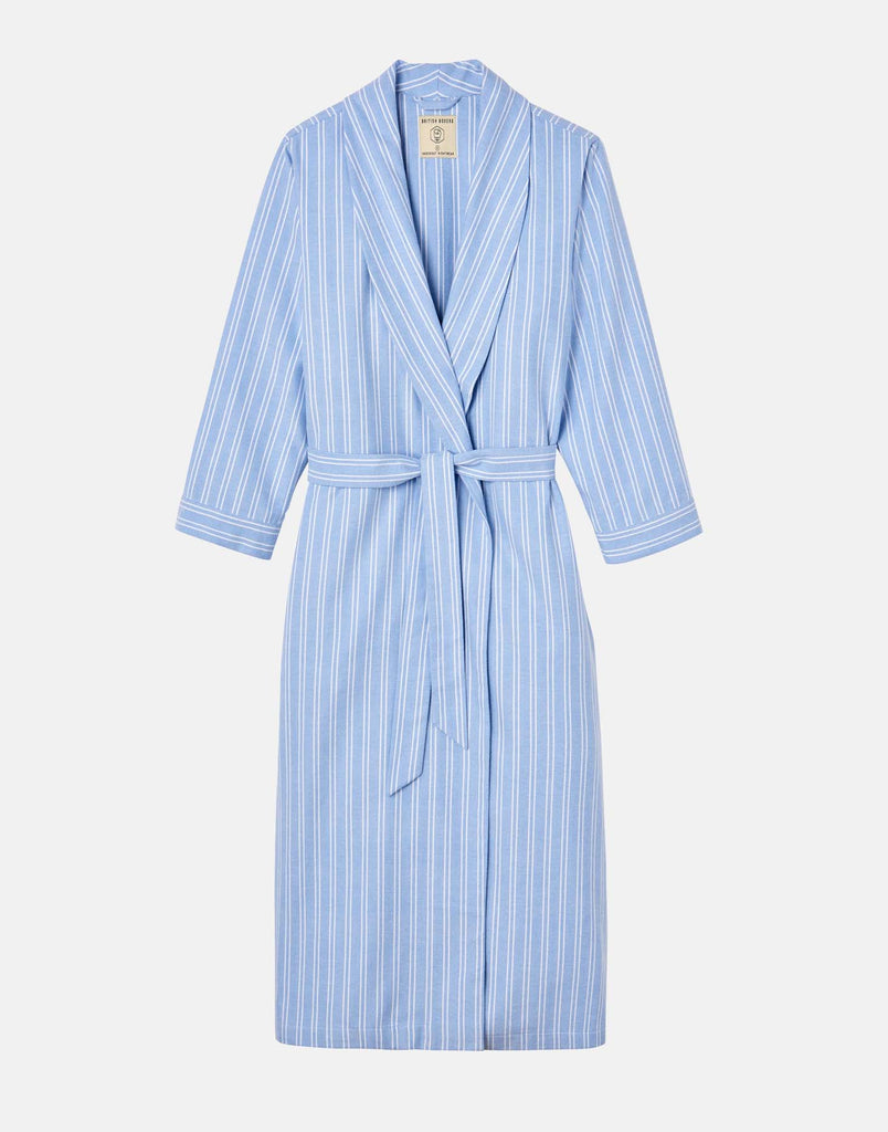 Women's Brushed Cotton Dressing Gown – Westwood Blue Stripe Women's Brushed Cotton Dressing Gown – Westwood Blue Stripe