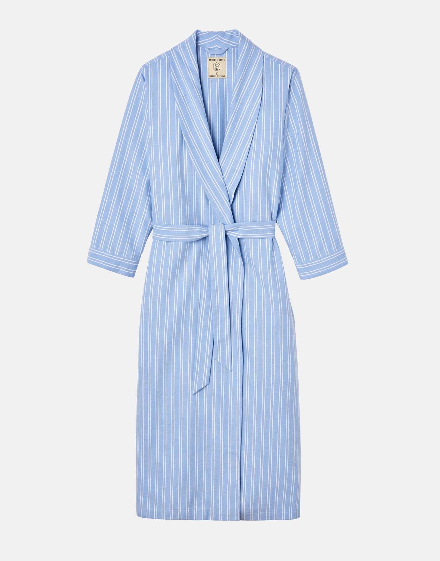 Women's Brushed Cotton Dressing Gown – Westwood Blue Stripe Small